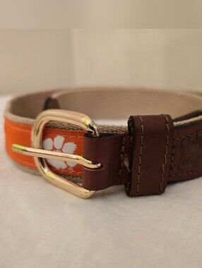 Zep-Pro Clemson Orange Paw Print Canvas & Leather Belt Gold Buckle Size 36